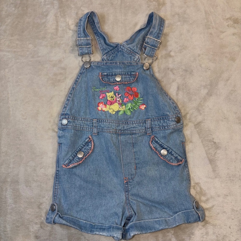 Disney Kids Winnie the Pooh Piglet Denim Shortalls 4T Tropical Getaway Y2K Blue